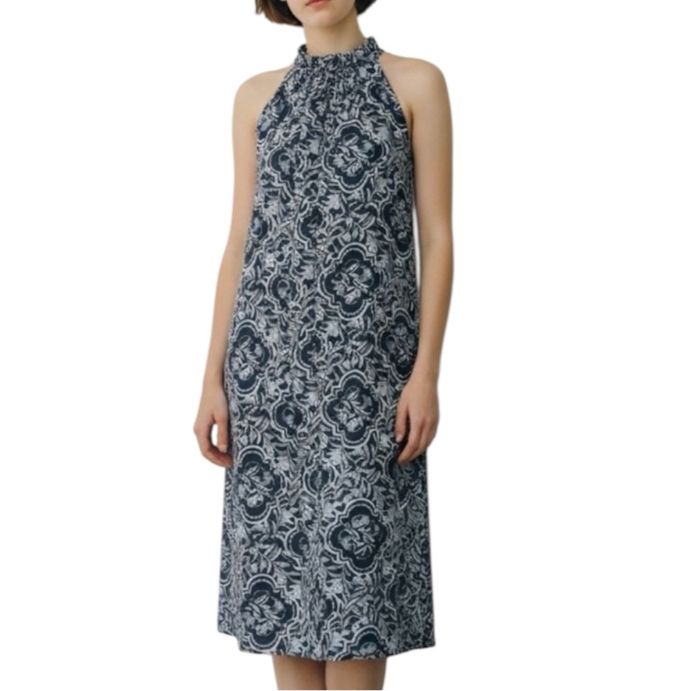 ANN TAYLOR FACTORY Scrolling Floral Dress in Navy/White Size MED PETITE